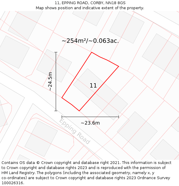 11, EPPING ROAD, CORBY, NN18 8GS: Plot and title map
