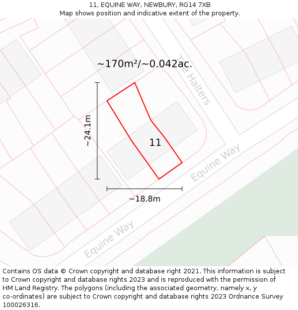 11, EQUINE WAY, NEWBURY, RG14 7XB: Plot and title map