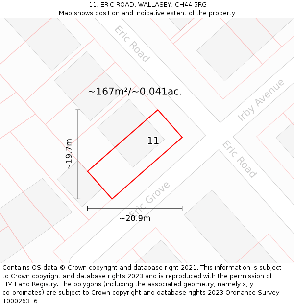 11, ERIC ROAD, WALLASEY, CH44 5RG: Plot and title map