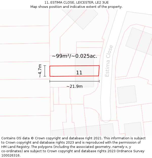 11, ESTIMA CLOSE, LEICESTER, LE2 3UE: Plot and title map