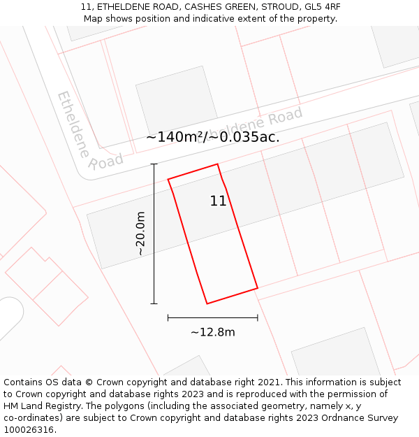 11, ETHELDENE ROAD, CASHES GREEN, STROUD, GL5 4RF: Plot and title map