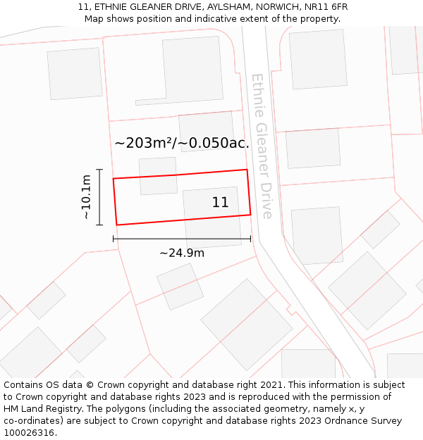 11, ETHNIE GLEANER DRIVE, AYLSHAM, NORWICH, NR11 6FR: Plot and title map