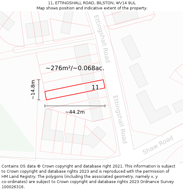 11, ETTINGSHALL ROAD, BILSTON, WV14 9UL: Plot and title map