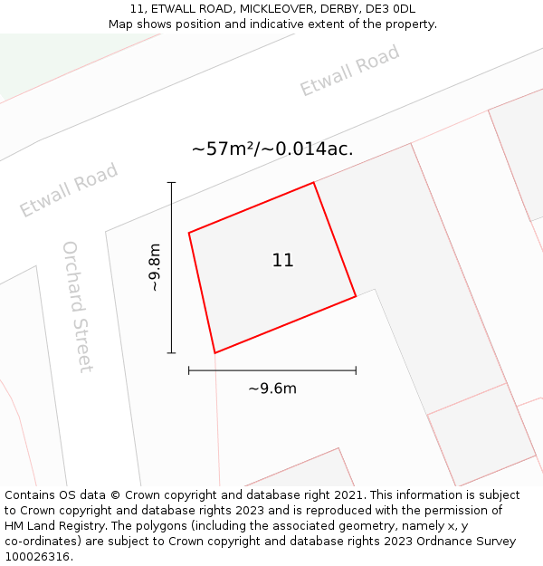11, ETWALL ROAD, MICKLEOVER, DERBY, DE3 0DL: Plot and title map