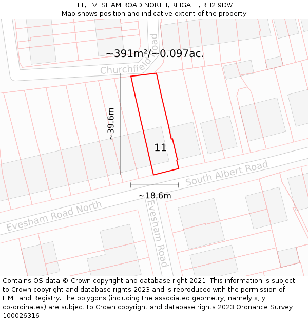 11, EVESHAM ROAD NORTH, REIGATE, RH2 9DW: Plot and title map
