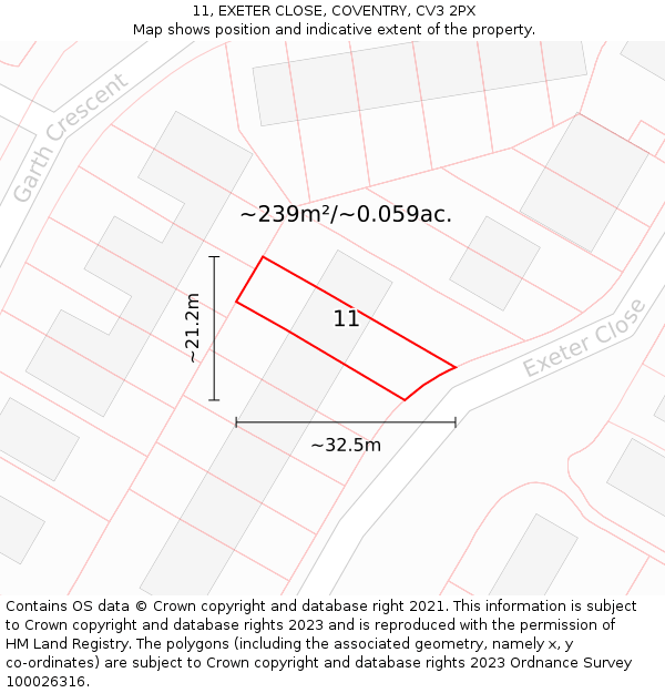 11, EXETER CLOSE, COVENTRY, CV3 2PX: Plot and title map