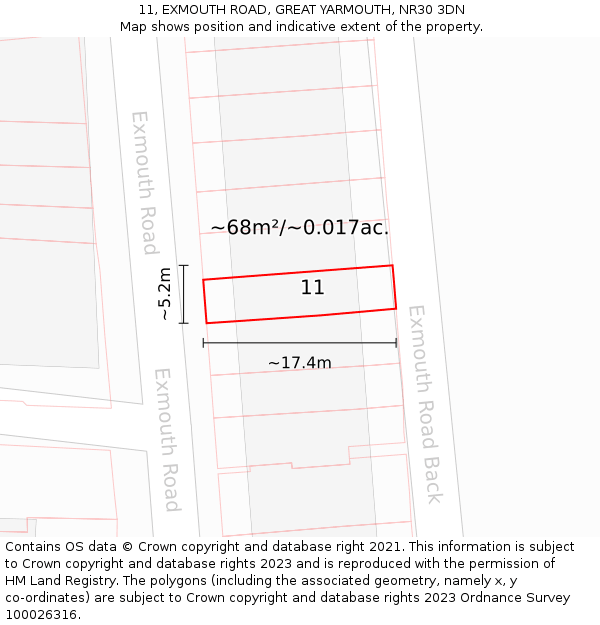 11, EXMOUTH ROAD, GREAT YARMOUTH, NR30 3DN: Plot and title map