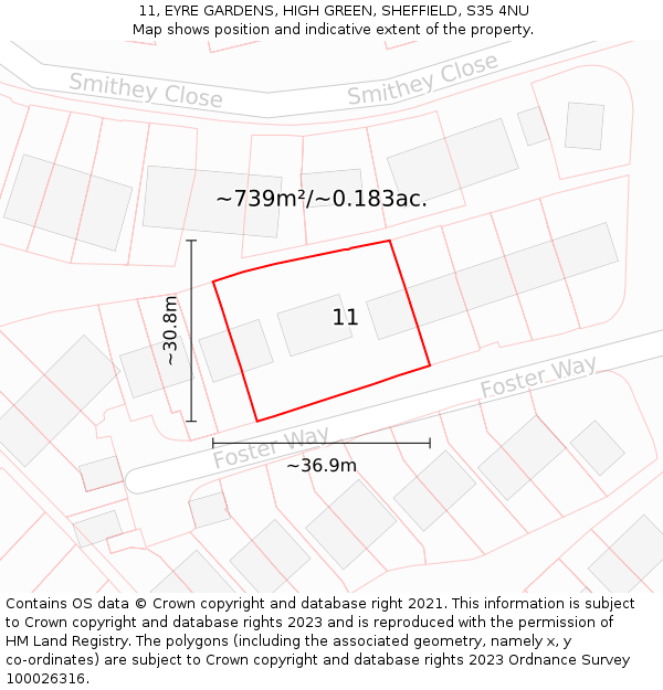 11, EYRE GARDENS, HIGH GREEN, SHEFFIELD, S35 4NU: Plot and title map