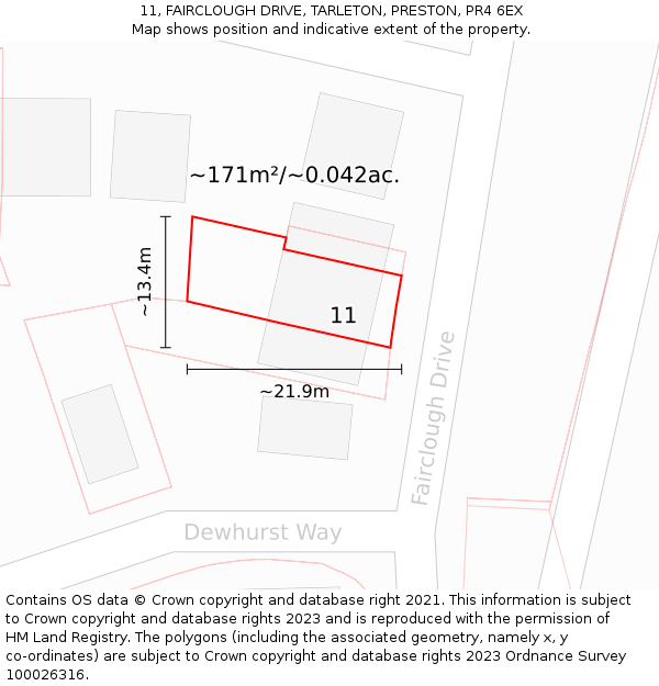 11, FAIRCLOUGH DRIVE, TARLETON, PRESTON, PR4 6EX: Plot and title map