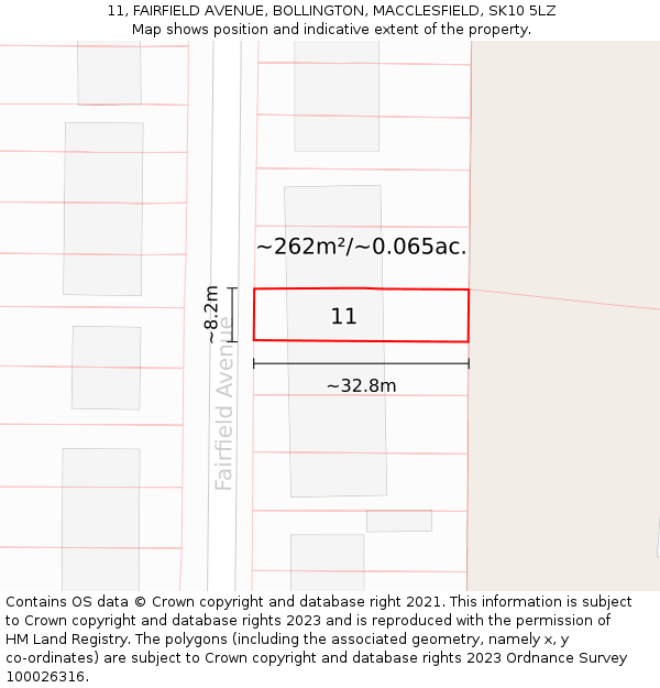 11, FAIRFIELD AVENUE, BOLLINGTON, MACCLESFIELD, SK10 5LZ: Plot and title map