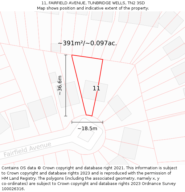 11, FAIRFIELD AVENUE, TUNBRIDGE WELLS, TN2 3SD: Plot and title map