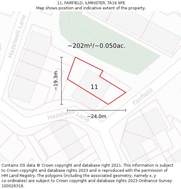 11, FAIRFIELD, ILMINSTER, TA19 9PE: Plot and title map