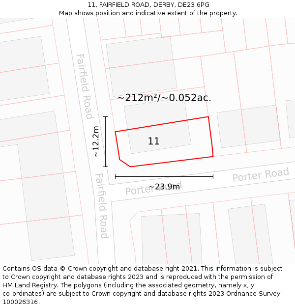 11, FAIRFIELD ROAD, DERBY, DE23 6PG: Plot and title map