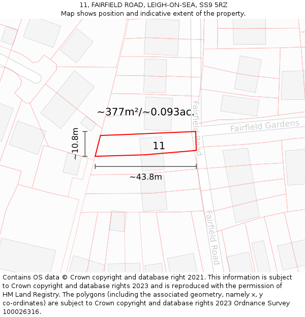 11, FAIRFIELD ROAD, LEIGH-ON-SEA, SS9 5RZ: Plot and title map
