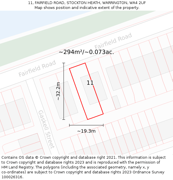 11, FAIRFIELD ROAD, STOCKTON HEATH, WARRINGTON, WA4 2UF: Plot and title map