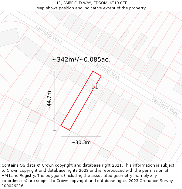 11, FAIRFIELD WAY, EPSOM, KT19 0EF: Plot and title map
