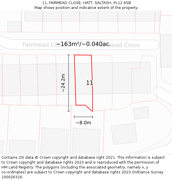 11, FAIRMEAD CLOSE, HATT, SALTASH, PL12 6SB: Plot and title map