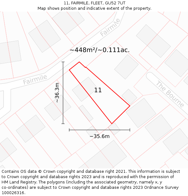 11, FAIRMILE, FLEET, GU52 7UT: Plot and title map
