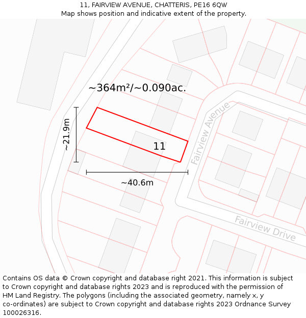 11, FAIRVIEW AVENUE, CHATTERIS, PE16 6QW: Plot and title map