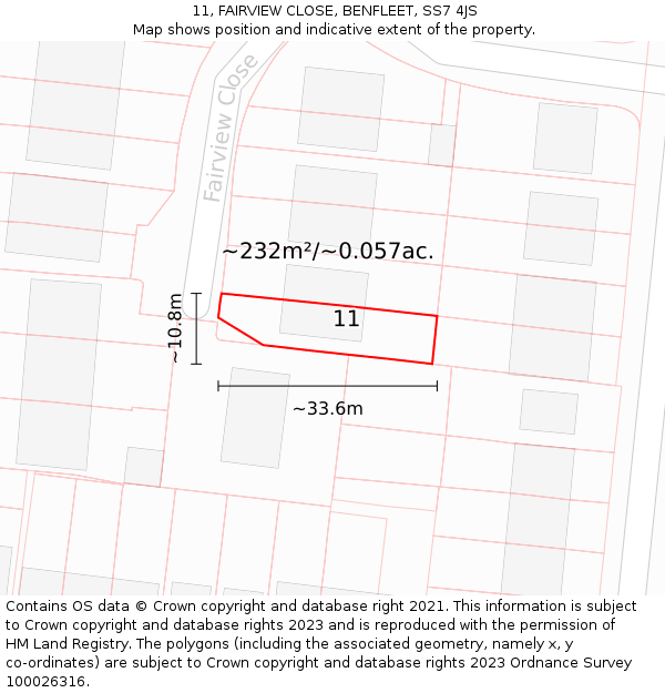 11, FAIRVIEW CLOSE, BENFLEET, SS7 4JS: Plot and title map