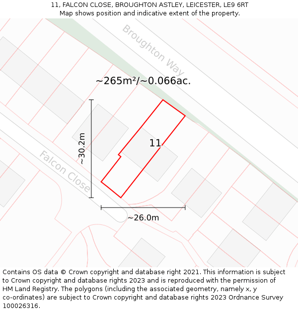 11, FALCON CLOSE, BROUGHTON ASTLEY, LEICESTER, LE9 6RT: Plot and title map