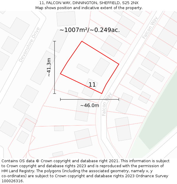 11, FALCON WAY, DINNINGTON, SHEFFIELD, S25 2NX: Plot and title map
