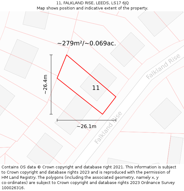 11, FALKLAND RISE, LEEDS, LS17 6JQ: Plot and title map