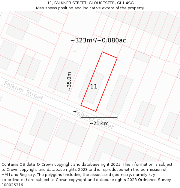 11, FALKNER STREET, GLOUCESTER, GL1 4SG: Plot and title map