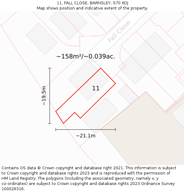 11, FALL CLOSE, BARNSLEY, S70 6DJ: Plot and title map