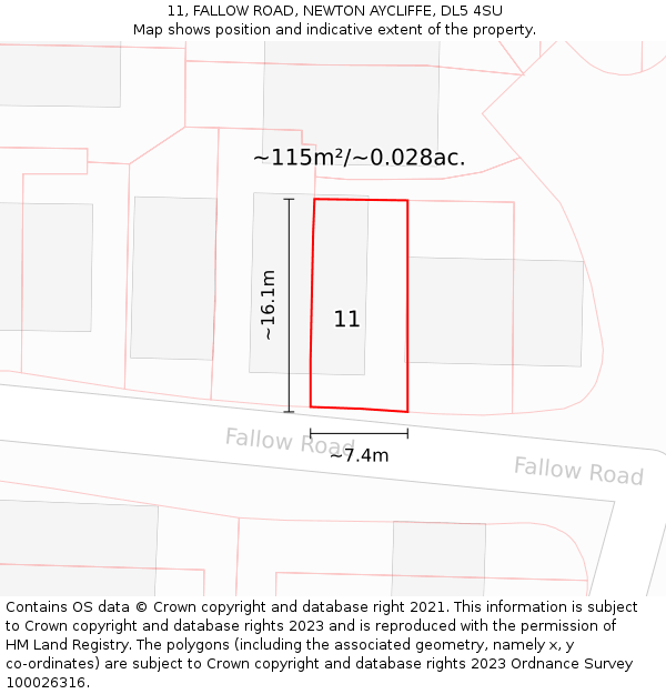 11, FALLOW ROAD, NEWTON AYCLIFFE, DL5 4SU: Plot and title map