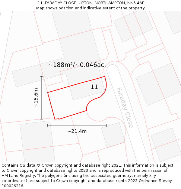 11, FARADAY CLOSE, UPTON, NORTHAMPTON, NN5 4AE: Plot and title map