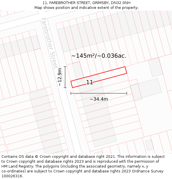 11, FAREBROTHER STREET, GRIMSBY, DN32 0NH: Plot and title map