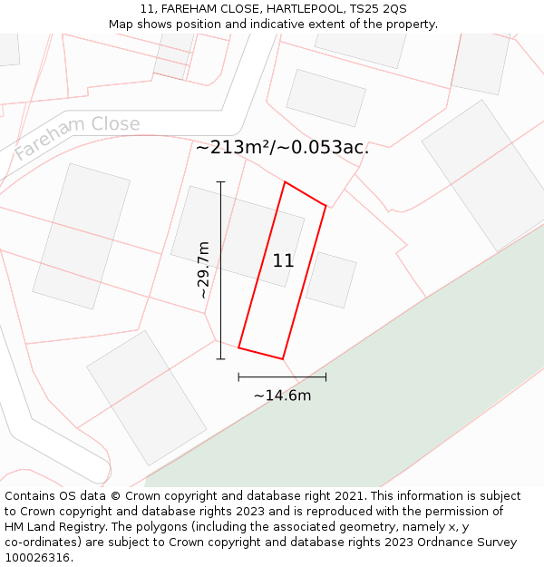 11, FAREHAM CLOSE, HARTLEPOOL, TS25 2QS: Plot and title map