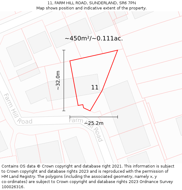 11, FARM HILL ROAD, SUNDERLAND, SR6 7PN: Plot and title map