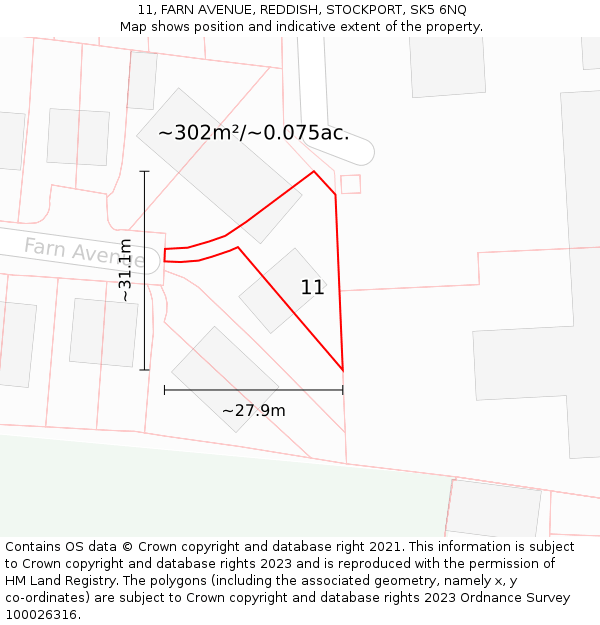 11, FARN AVENUE, REDDISH, STOCKPORT, SK5 6NQ: Plot and title map