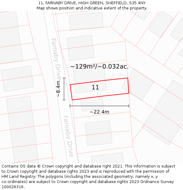 11, FARNABY DRIVE, HIGH GREEN, SHEFFIELD, S35 4NY: Plot and title map