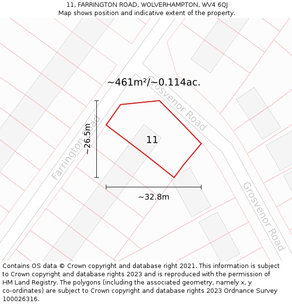 11, FARRINGTON ROAD, WOLVERHAMPTON, WV4 6QJ: Plot and title map