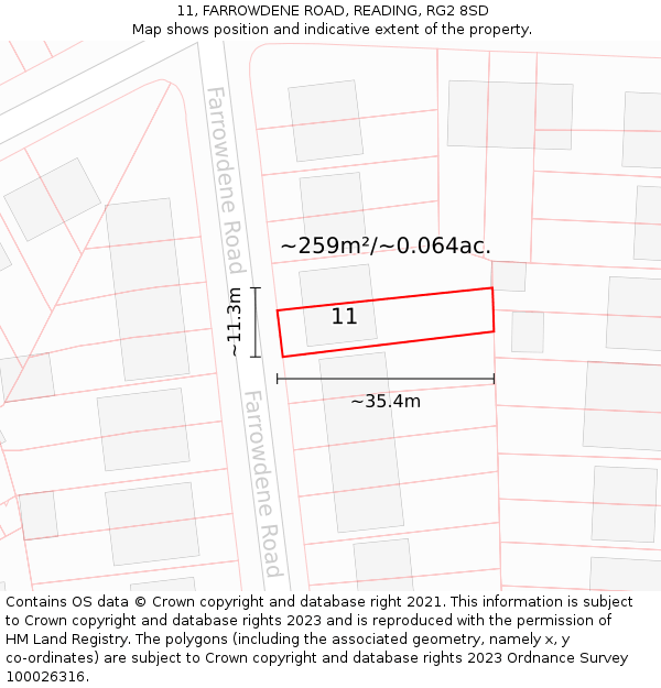 11, FARROWDENE ROAD, READING, RG2 8SD: Plot and title map