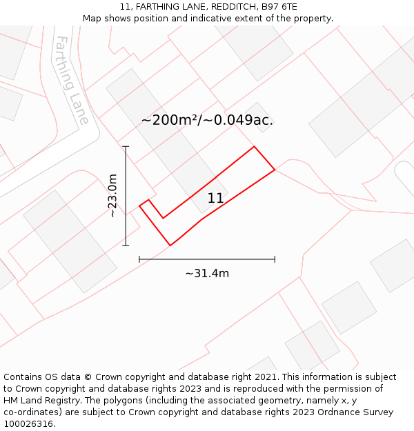 11, FARTHING LANE, REDDITCH, B97 6TE: Plot and title map