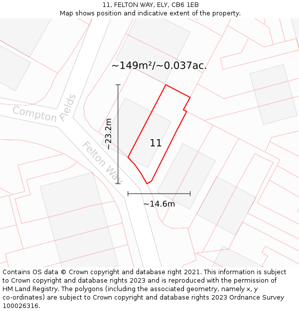 11, FELTON WAY, ELY, CB6 1EB: Plot and title map