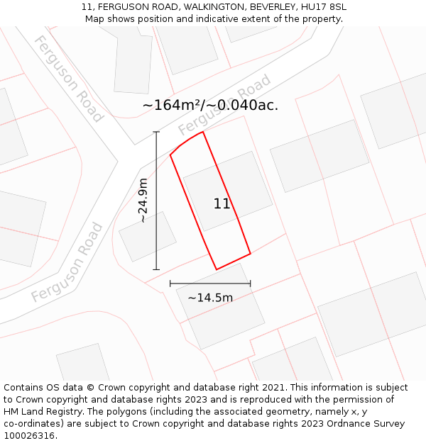 11, FERGUSON ROAD, WALKINGTON, BEVERLEY, HU17 8SL: Plot and title map