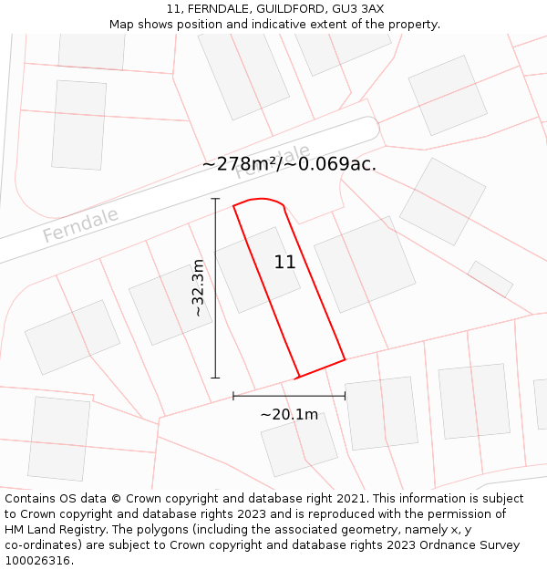 11, FERNDALE, GUILDFORD, GU3 3AX: Plot and title map