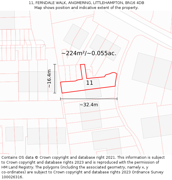 11, FERNDALE WALK, ANGMERING, LITTLEHAMPTON, BN16 4DB: Plot and title map