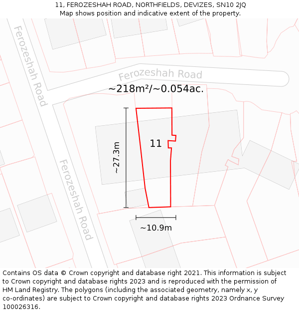 11, FEROZESHAH ROAD, NORTHFIELDS, DEVIZES, SN10 2JQ: Plot and title map
