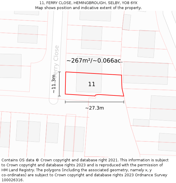 11, FERRY CLOSE, HEMINGBROUGH, SELBY, YO8 6YX: Plot and title map