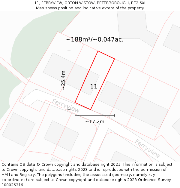 11, FERRYVIEW, ORTON WISTOW, PETERBOROUGH, PE2 6XL: Plot and title map