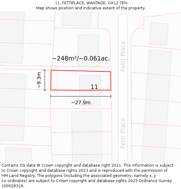 11, FETTIPLACE, WANTAGE, OX12 7EN: Plot and title map