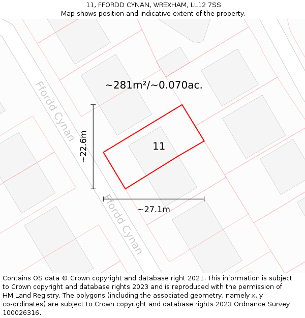 11, FFORDD CYNAN, WREXHAM, LL12 7SS: Plot and title map