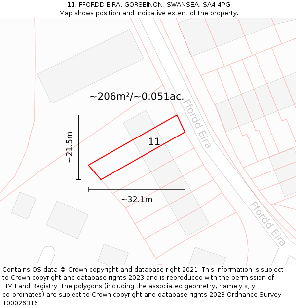 11, FFORDD EIRA, GORSEINON, SWANSEA, SA4 4PG: Plot and title map