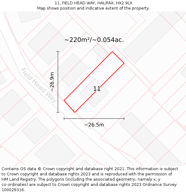 11, FIELD HEAD WAY, HALIFAX, HX2 9LX: Plot and title map